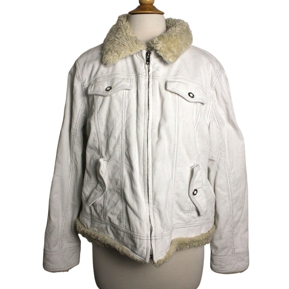 VTG Y2K Espirit Outerwear Jacket Women XL Faux Fur Lined White Chic